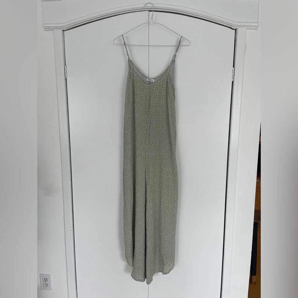 Salty lemon Sage and white Spaghetti Strap Jumpsuit size medium